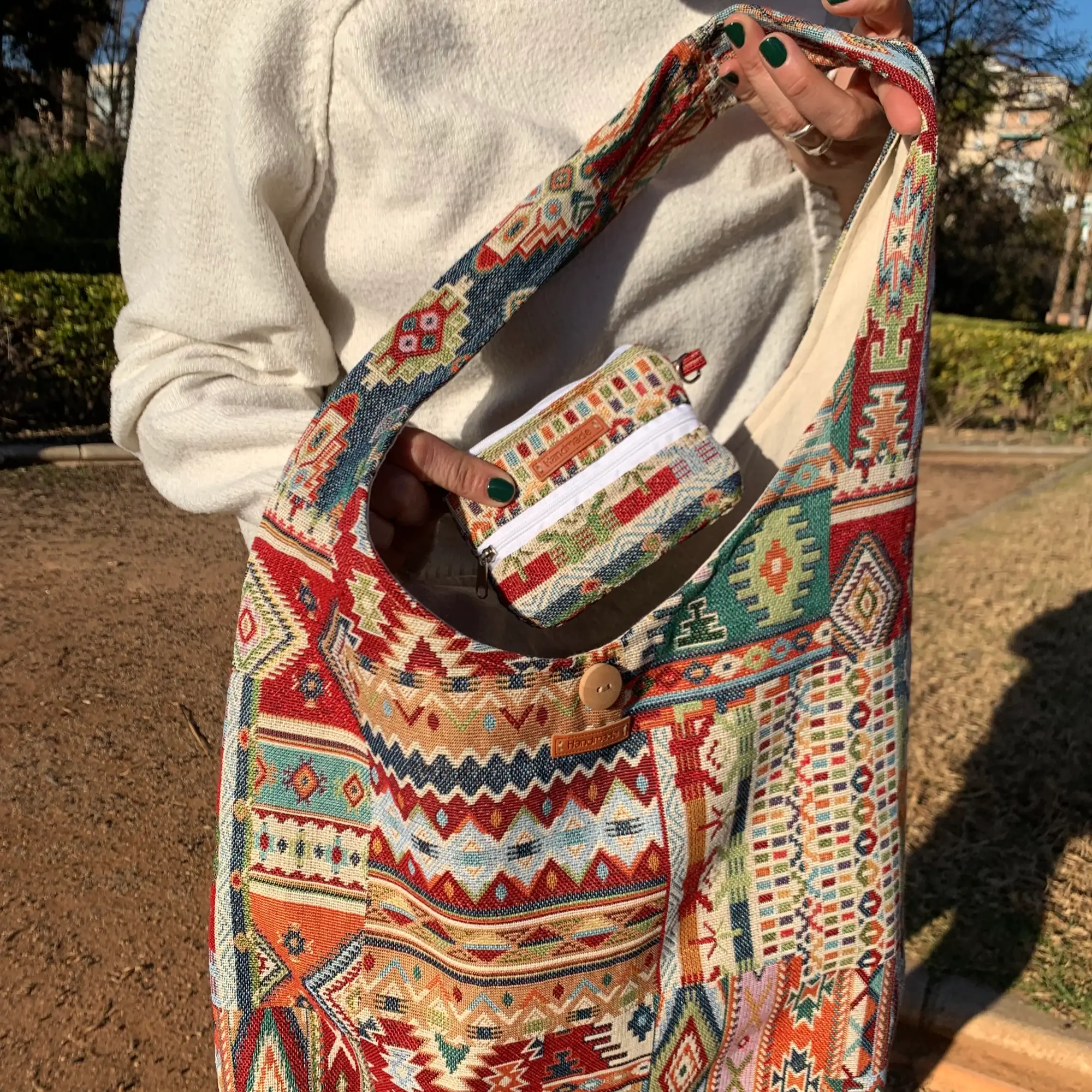 Pack de bolso y monedero de algodón estampado jacquard