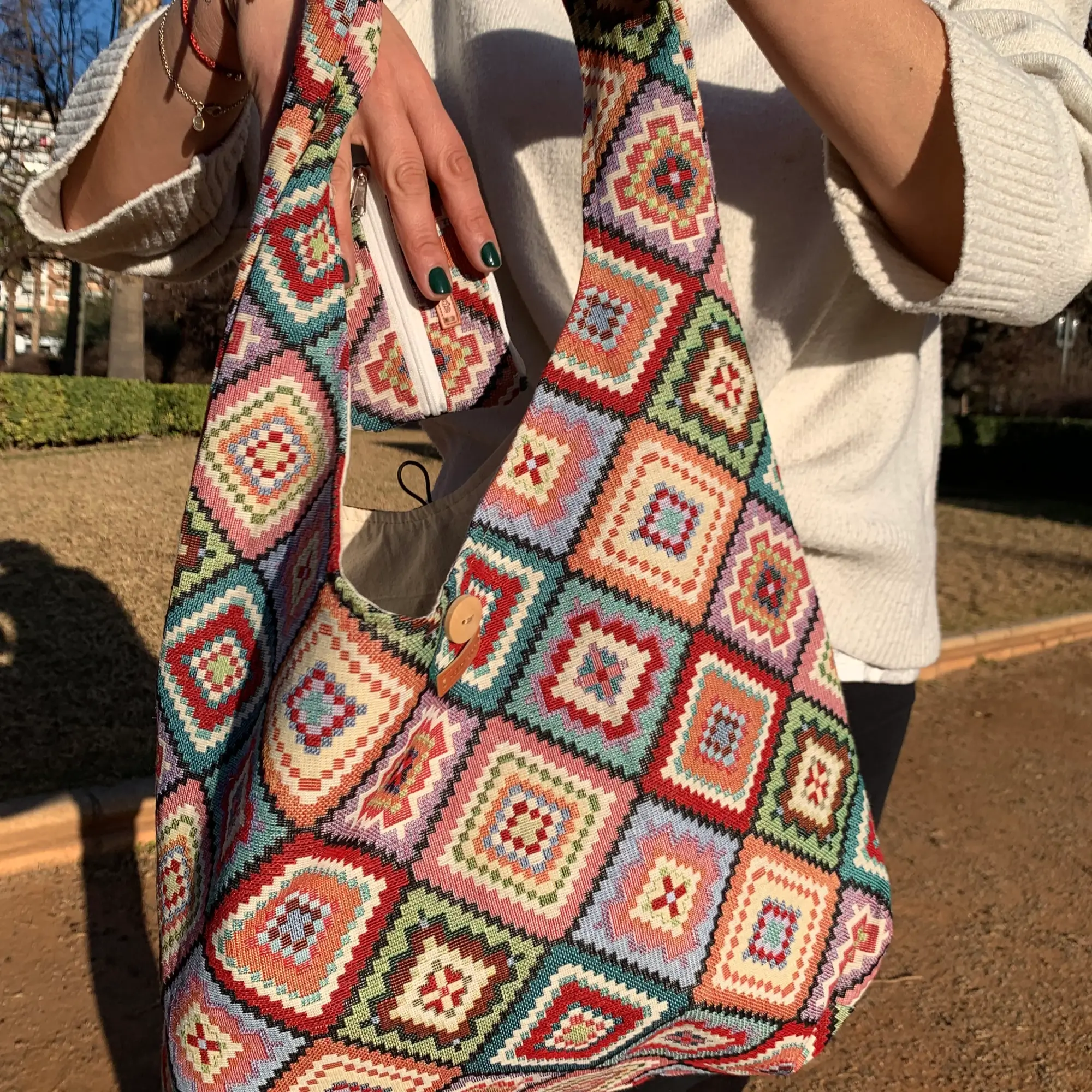 Pack de bolso y monedero de algodón estampado jacquard