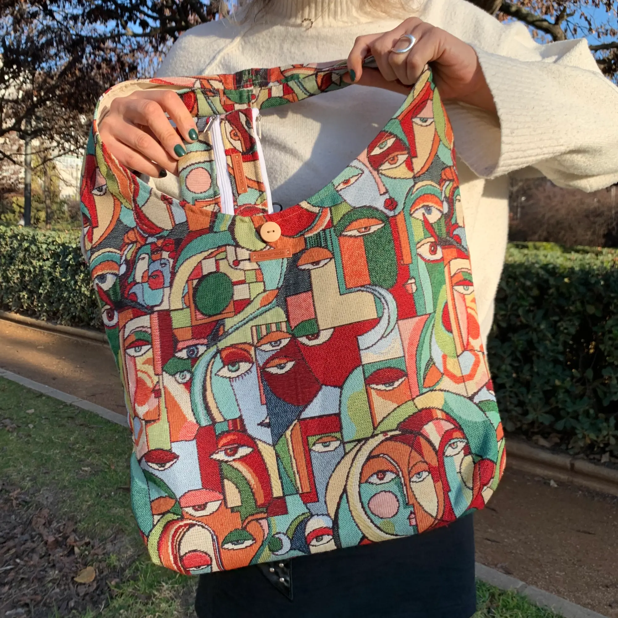 Pack de bolso y monedero de algodón estampado jacquard