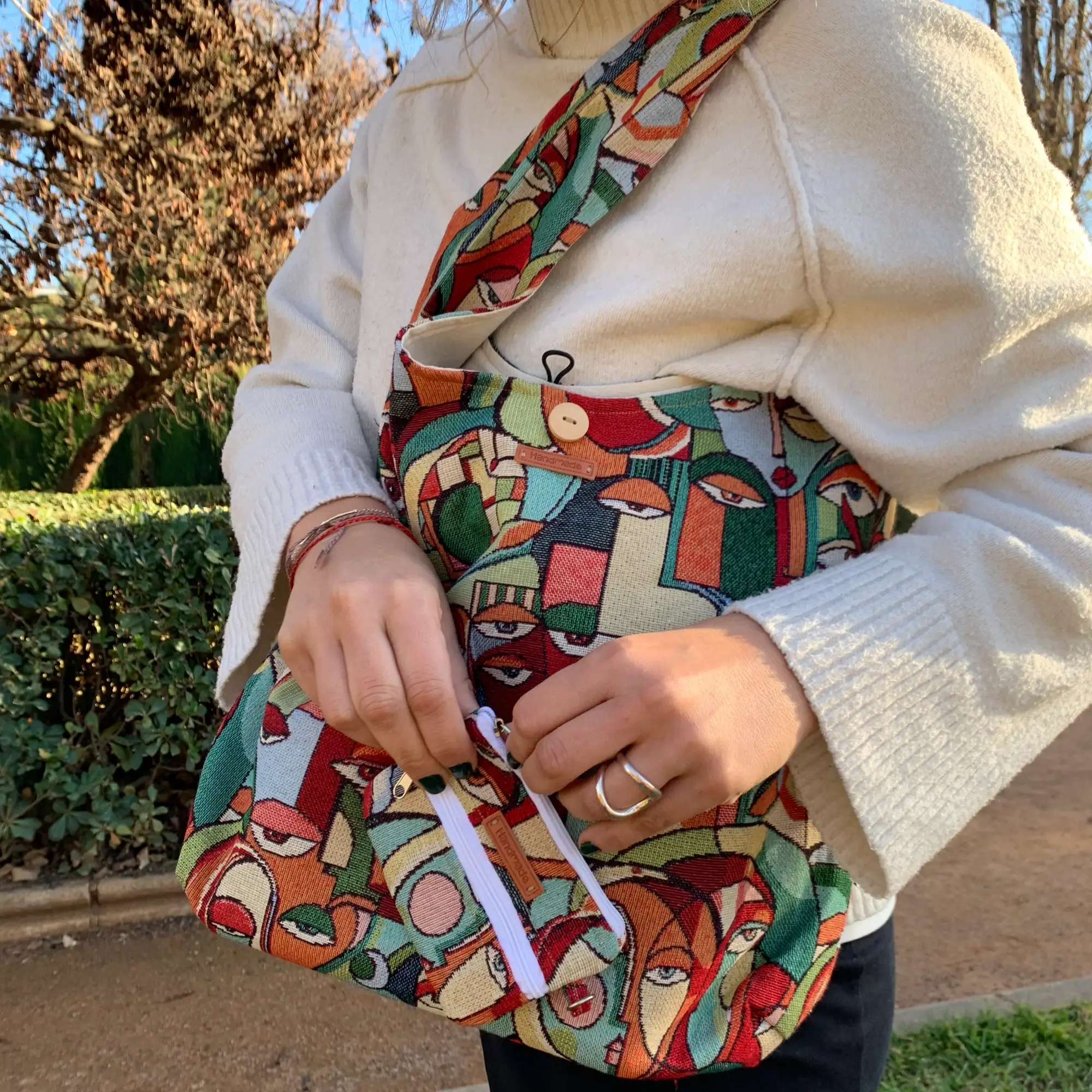 Pack de bolso y monedero de algodón estampado jacquard