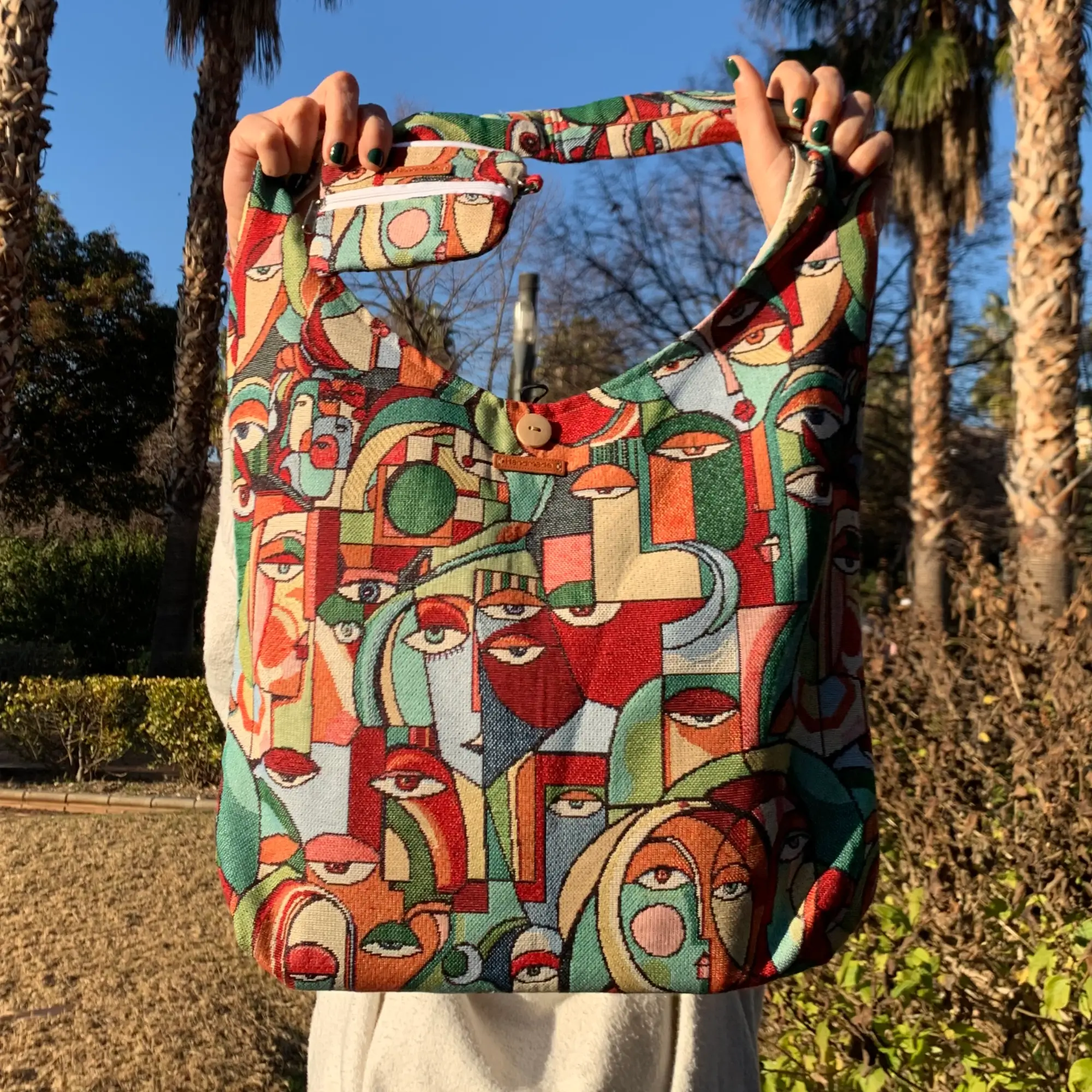 Pack de bolso y monedero de algodón estampado jacquard